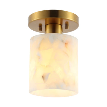 Jules 5.13" 1-Light Modern Contemporary Alabaster/Iron Cylinder LED Semi Flush Mount - JONATHAN Y